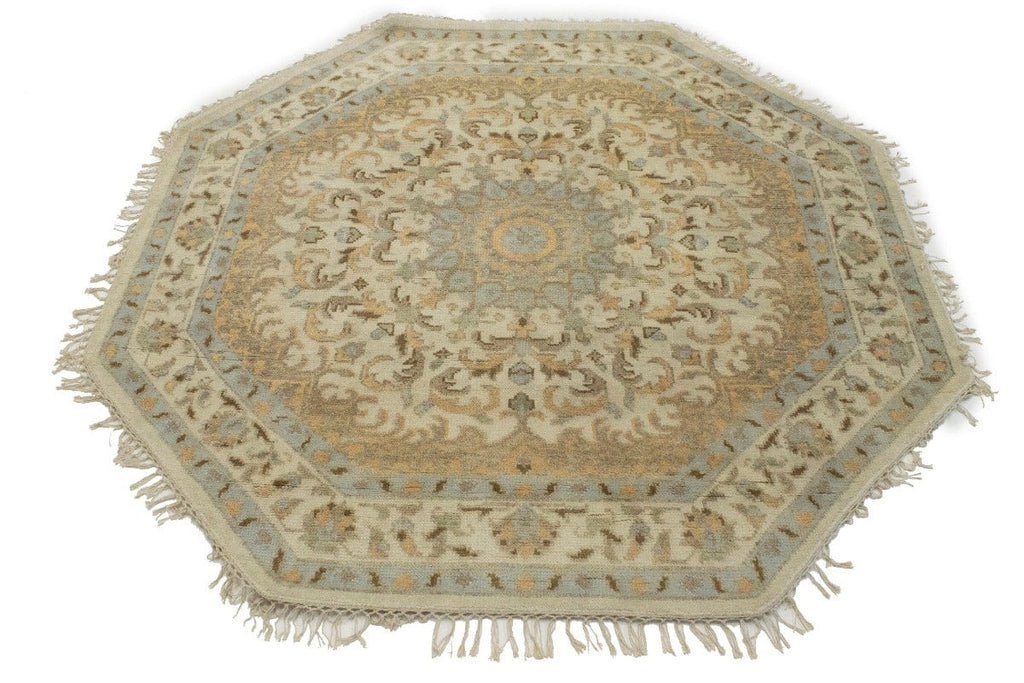 Muted Cream Floral 6X6 Oushak Oriental Octagon Rug