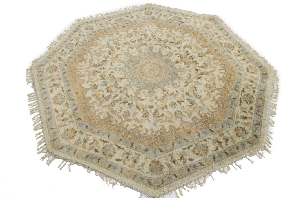 Muted Cream Floral 6X6 Oushak Oriental Octagon Rug