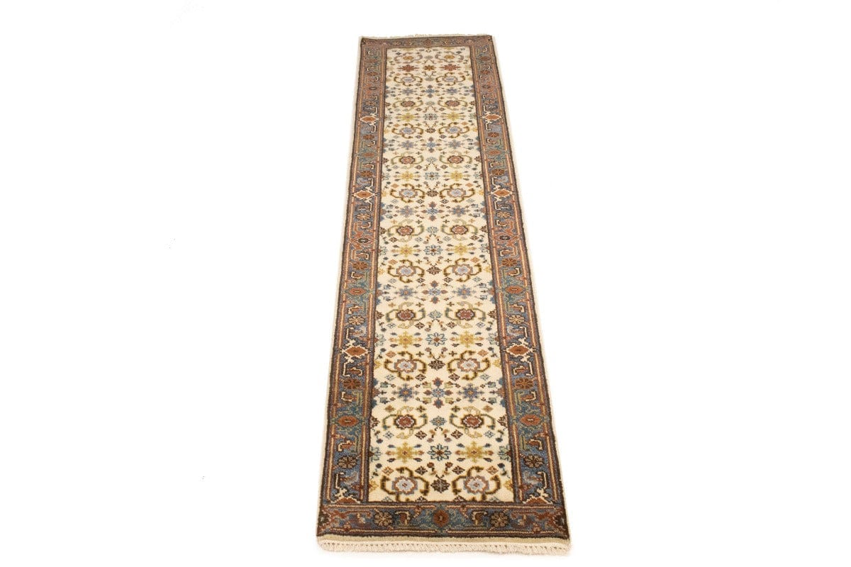 Cream Floral 3X10 Oushak Chobi Oriental Runner Rug