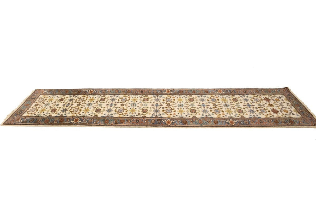 Cream Floral 3X10 Oushak Chobi Oriental Runner Rug