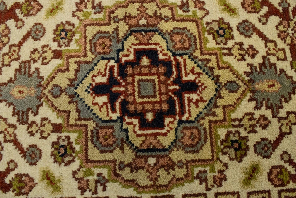 Cream Geometric 2'5X12 Heriz Serapi Oriental Runner Rug