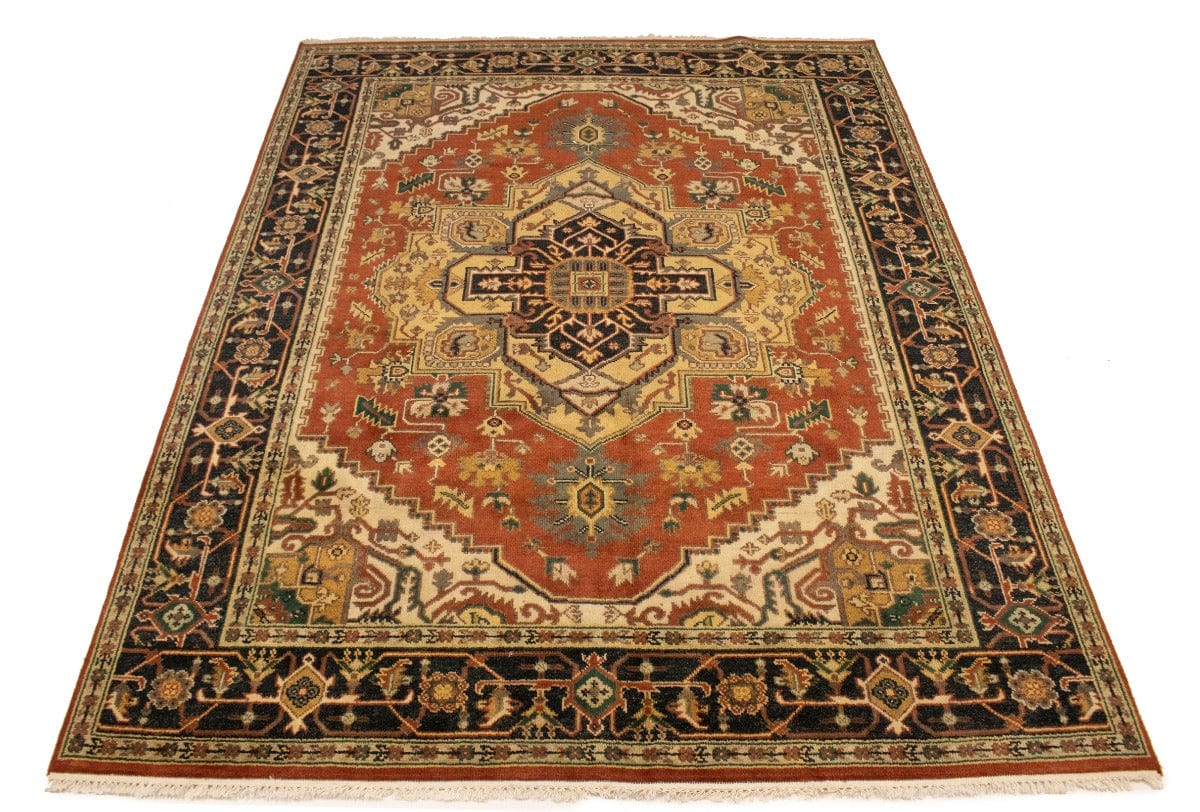 Rust Orange Floral 8X10 Heriz Serapi Oriental Rug