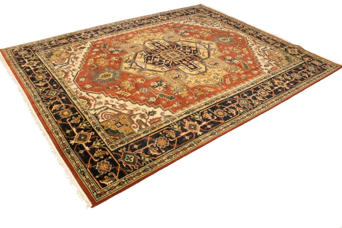 Rust Orange Floral 8X10 Heriz Serapi Oriental Rug