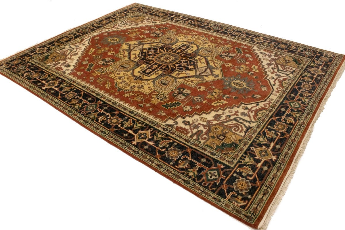 Rust Orange Floral 8X10 Heriz Serapi Oriental Rug