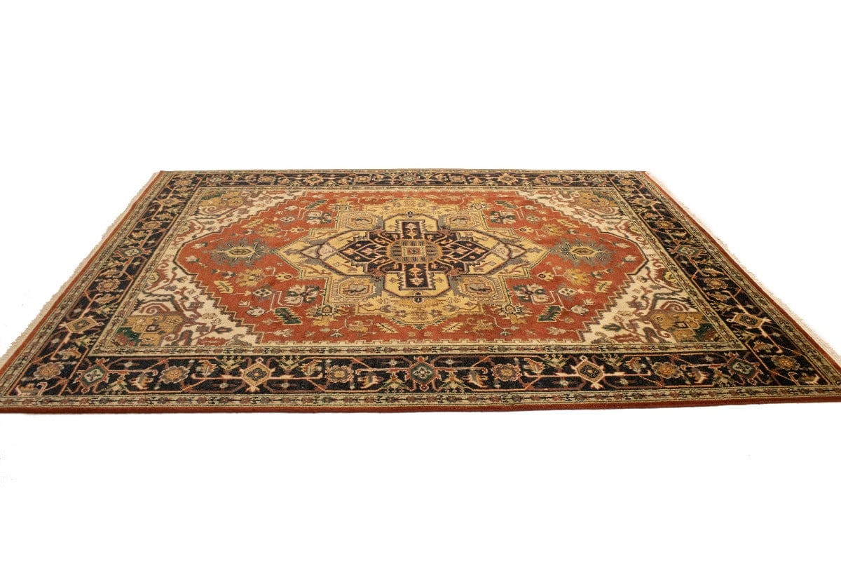 Rust Orange Floral 8X10 Heriz Serapi Oriental Rug