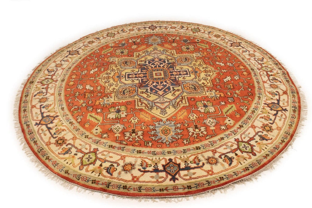 Orange Geometric 10X10 Heriz Serapi Oriental Round Rug