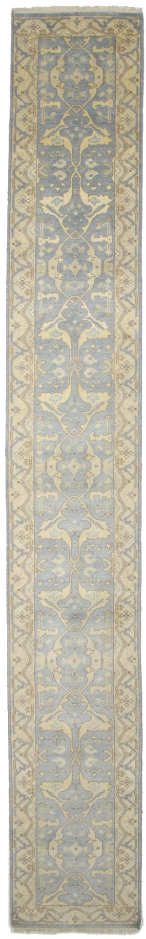 Blue-gray Floral 2'7X17'9 Oushak Oriental Runner Rug