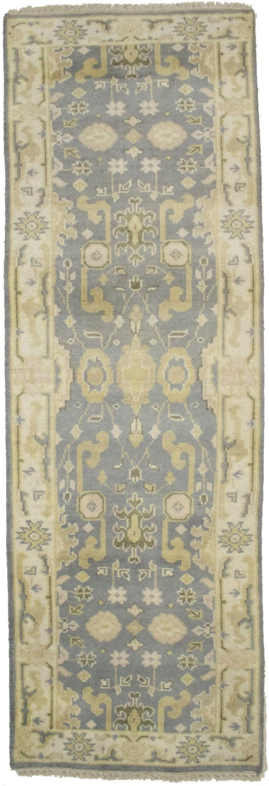 Gray Floral 3X8 Oushak Chobi Oriental Runner Rug