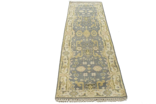 Gray Floral 3X8 Oushak Chobi Oriental Runner Rug