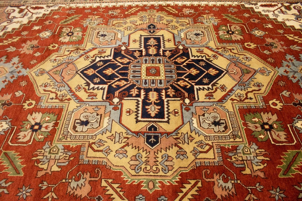 Rust Orange Geometric 12X18 Heriz Serapi Oriental Rug