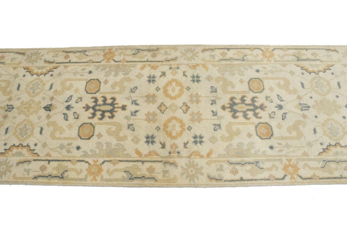 Cream Floral 2'7X19 Oushak Chobi Oriental Runner Rug