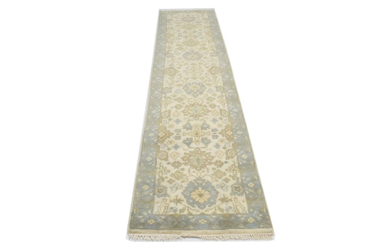 Cream Floral 3X12 Casual Oushak Chobi Oriental Runner Rug