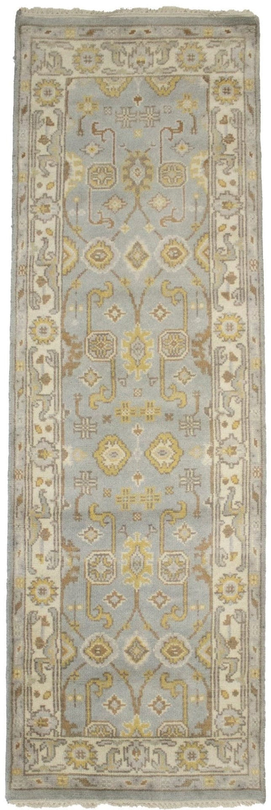 Cool Gray Floral 3X8 Oushak Chobi Oriental Runner Rug