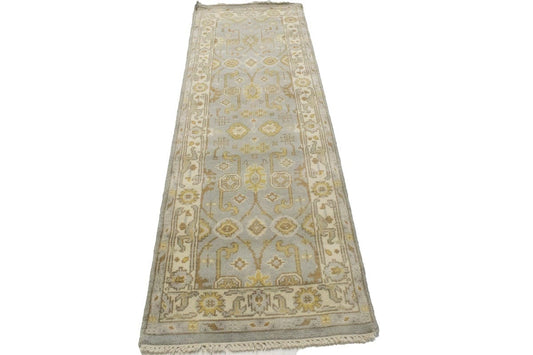 Cool Gray Floral 3X8 Oushak Chobi Oriental Runner Rug