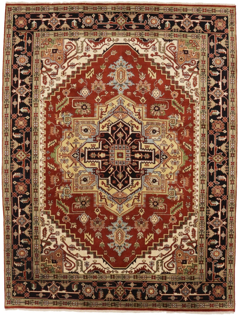 Rust Orange Geometric 9X12 Heriz Serapi Oriental Rug