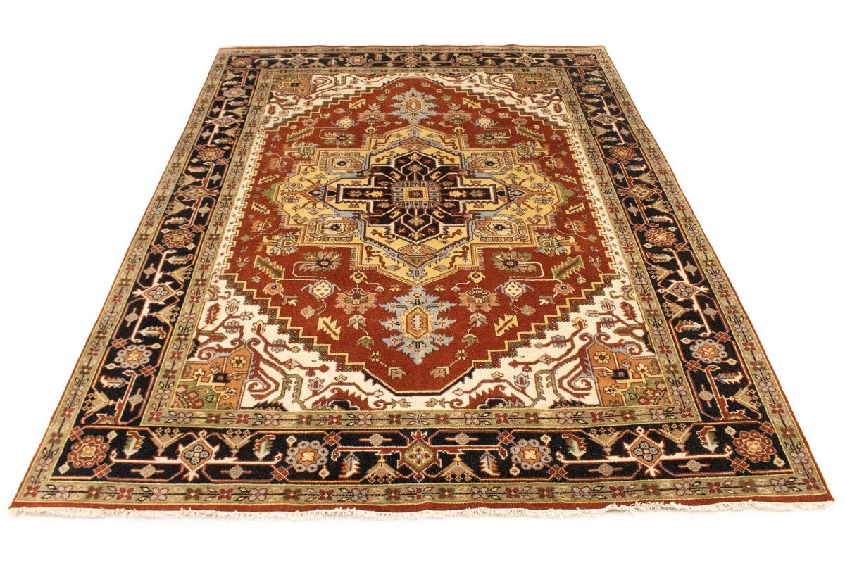 Rust Orange Geometric 9X12 Heriz Serapi Oriental Rug