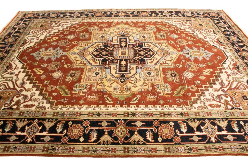 Rust Orange Geometric 9X12 Heriz Serapi Oriental Rug