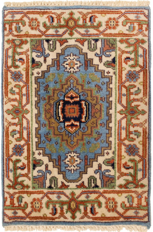 Blue Tribal 2X3 Heriz Serapi Oriental Rug