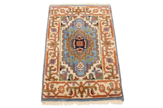 Blue Tribal 2X3 Heriz Serapi Oriental Rug