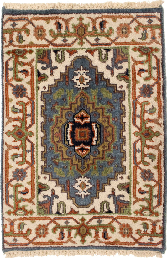 Blue Tribal 2X3 Heriz Serapi Oriental Rug