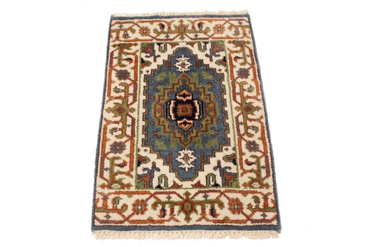 Blue Tribal 2X3 Heriz Serapi Oriental Rug