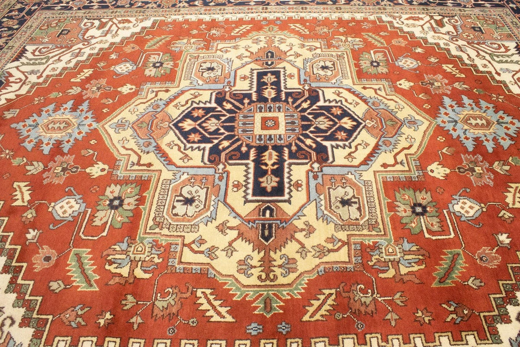 Rust Orange Geometric 12X15 Heriz Serapi Oriental Rug