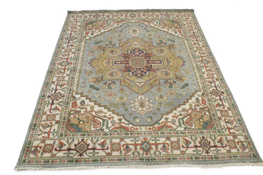 Grey Geometric 8X10 Heriz Serapi Oriental Rug