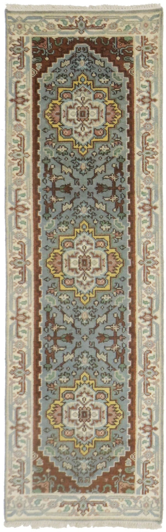 Gray Geometric 2'5X8 Heriz Serapi Oriental Runner Rug