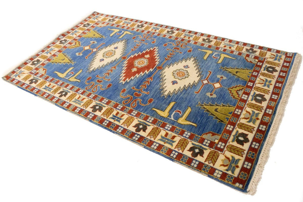 Blue Geometric 5X8 Kazak Oriental Rug