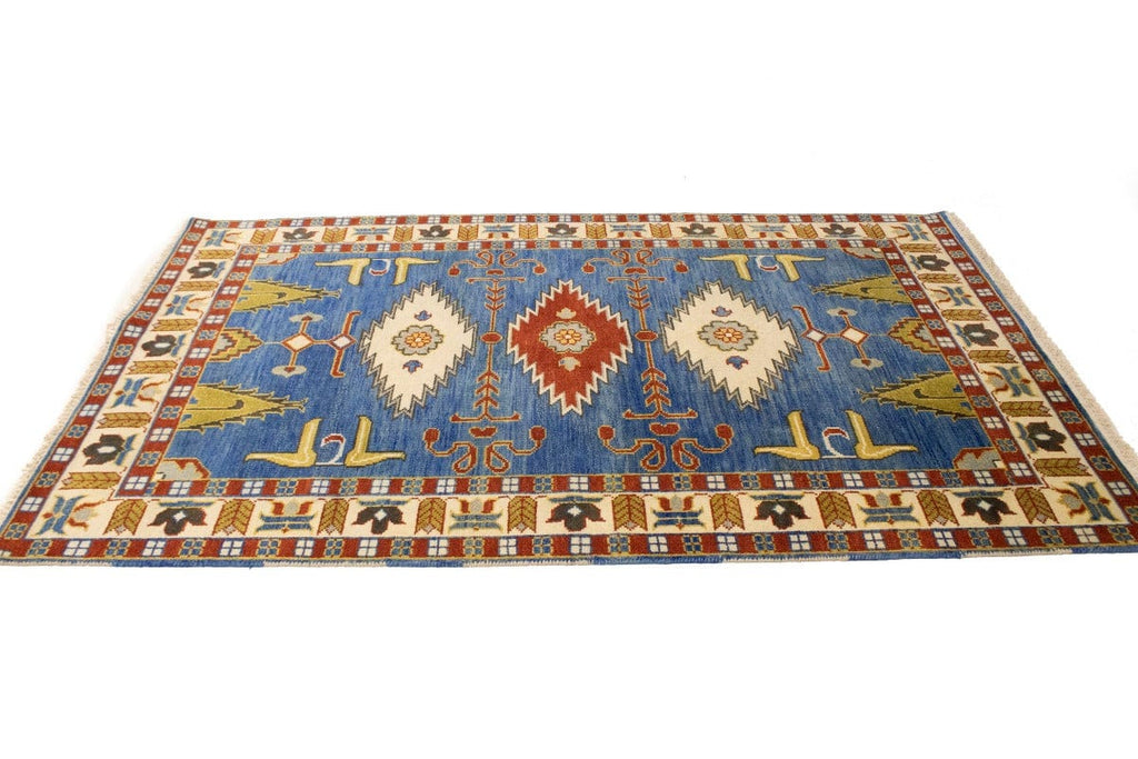 Blue Geometric 5X8 Kazak Oriental Rug