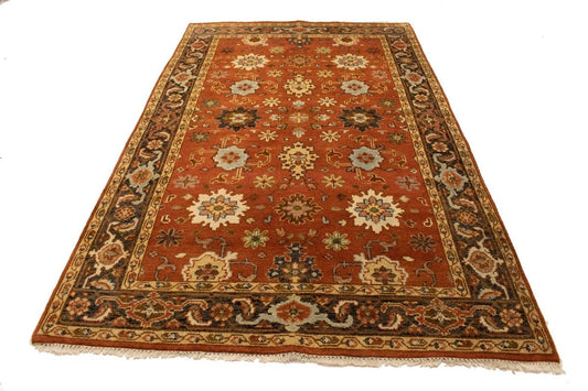 Dark Orange Tribal Floral 6X10 Indo-Mahal Oriental Rug