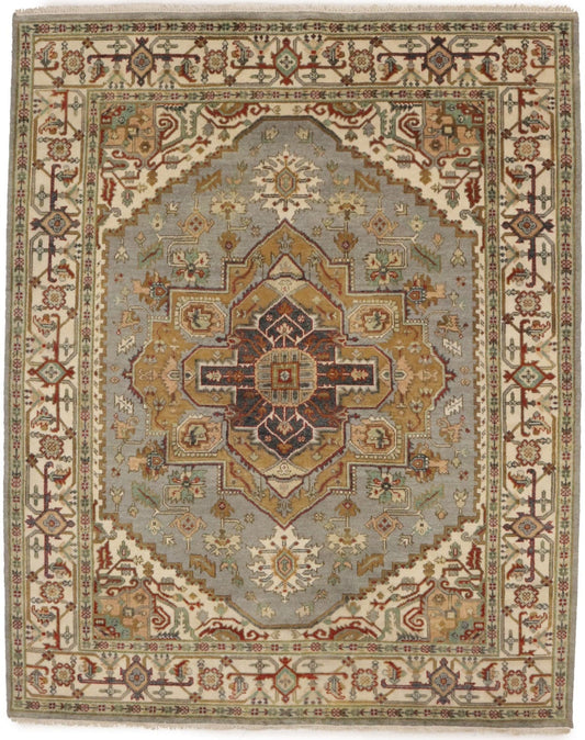 Light Gray Geometric 8X10 Heriz Serapi Oriental Rug