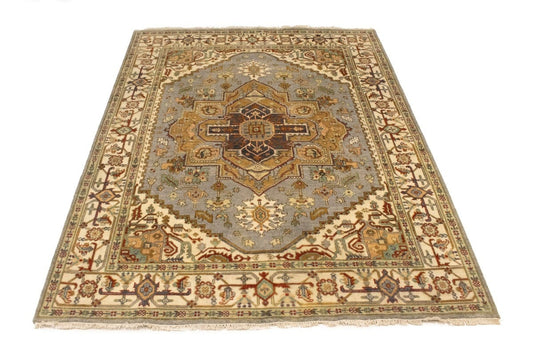 Light Gray Geometric 8X10 Heriz Serapi Oriental Rug