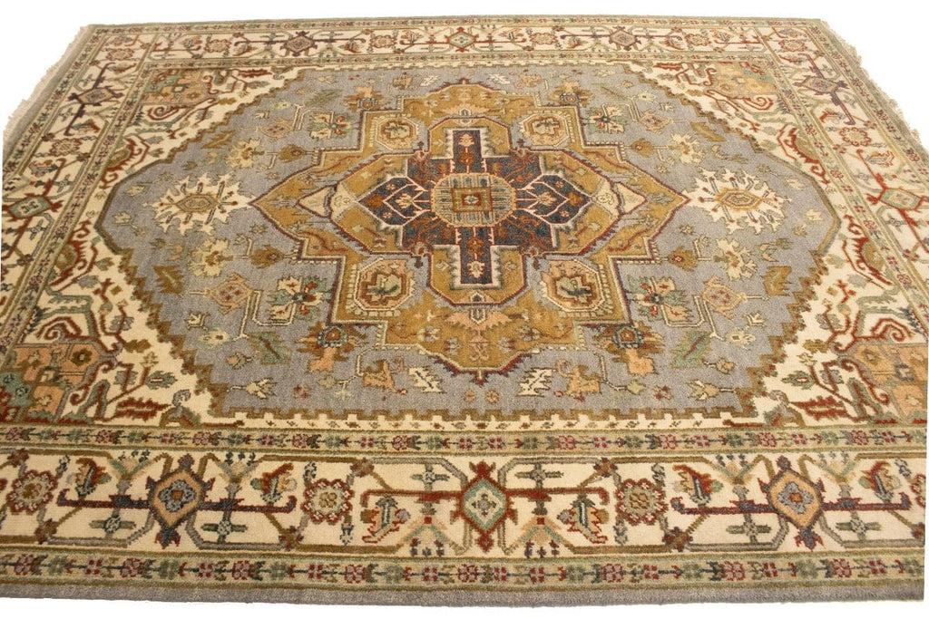 Light Gray Geometric 8X10 Heriz Serapi Oriental Rug