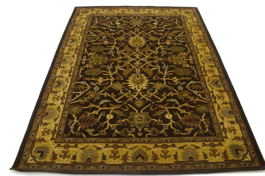 Dark Brown Floral Modern 8X11 Oriental Hand-Tufted Rug