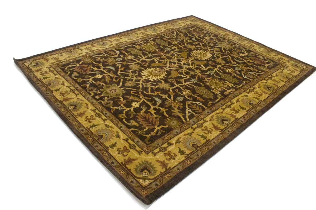 Dark Brown Floral Modern 8X11 Oriental Hand-Tufted Rug