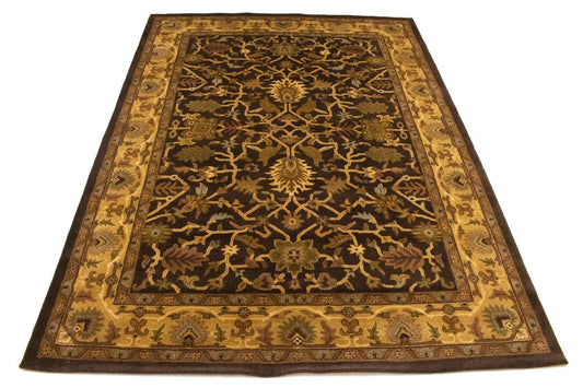 Dark Brown Floral Modern 8X11 Oriental Hand-Tufted Rug