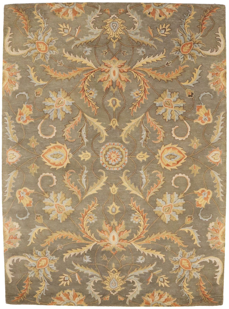 Tan Floral Modern 8X11 Oriental Hand-Tufted Rug