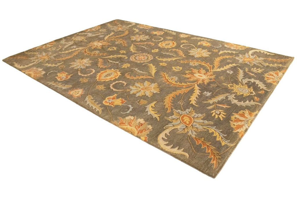 Tan Floral Modern 8X11 Oriental Hand-Tufted Rug