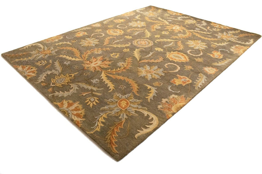 Tan Floral Modern 8X11 Oriental Hand-Tufted Rug