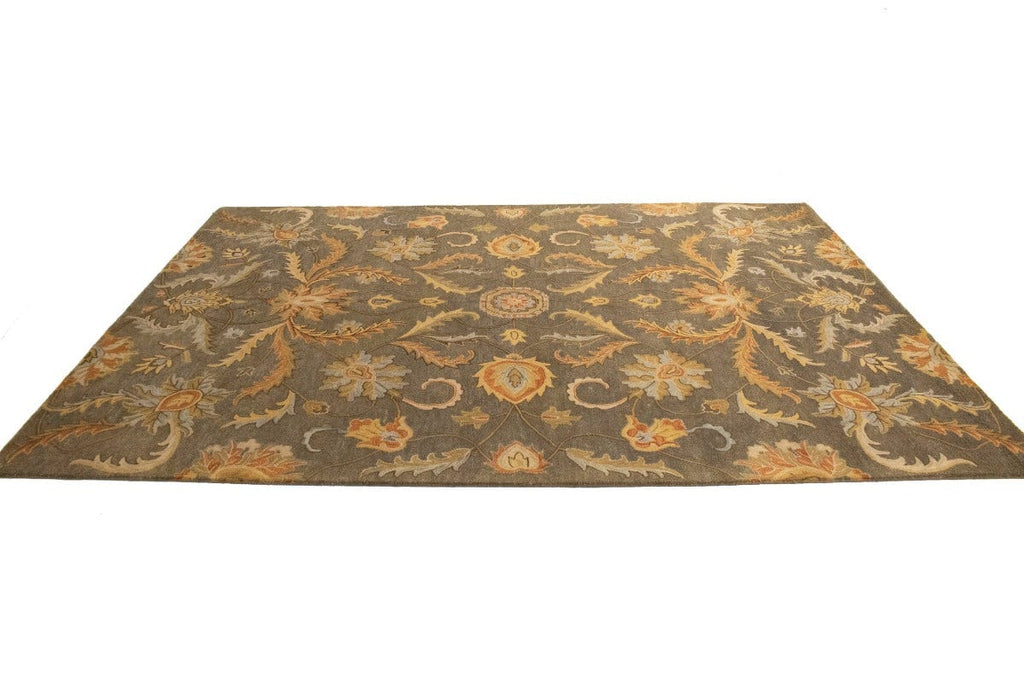 Tan Floral Modern 8X11 Oriental Hand-Tufted Rug