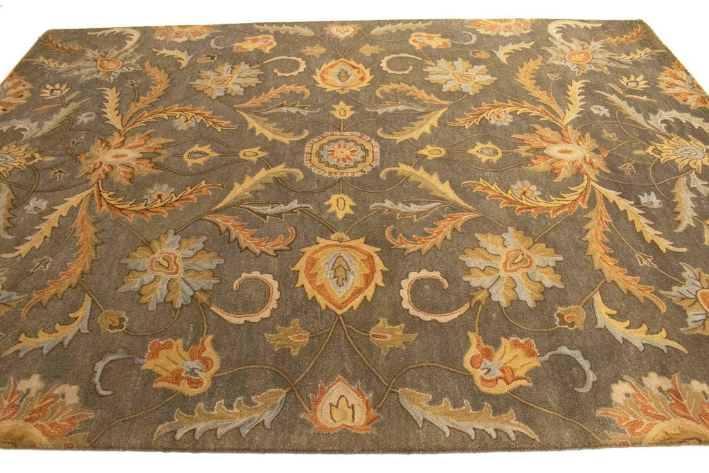 Tan Floral Modern 8X11 Oriental Hand-Tufted Rug