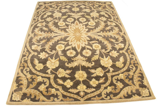 Brown Floral Modern 8X11 Oriental Hand-Tufted Rug