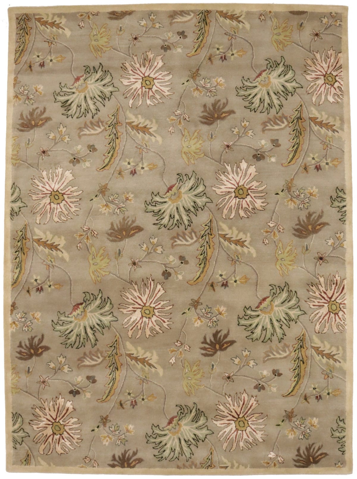 Khaki/Tan Floral Modern 8X11 Oriental Hand-Tufted Rug