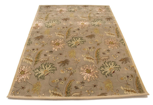 Khaki/Tan Floral Modern 8X11 Oriental Hand-Tufted Rug