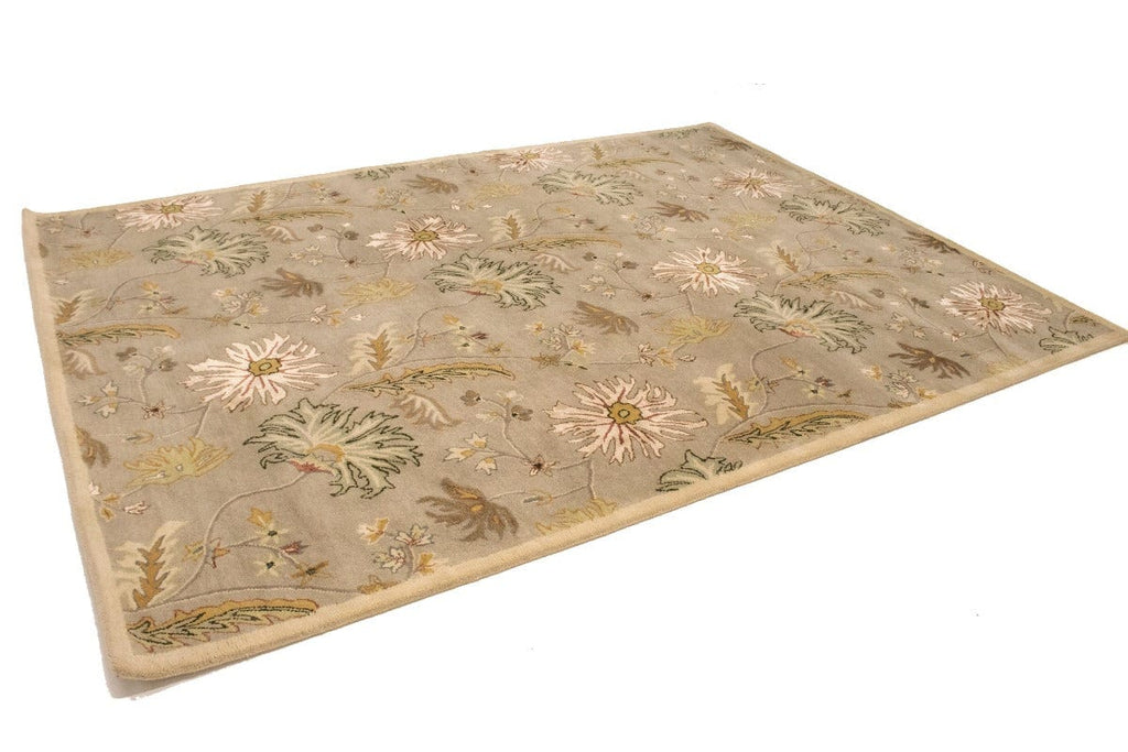 Khaki/Tan Floral Modern 8X11 Oriental Hand-Tufted Rug