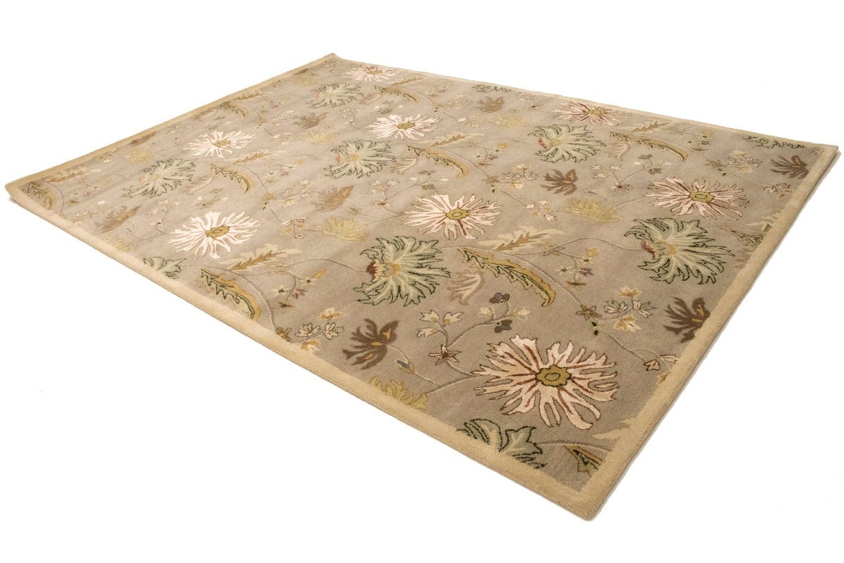 Khaki/Tan Floral Modern 8X11 Oriental Hand-Tufted Rug