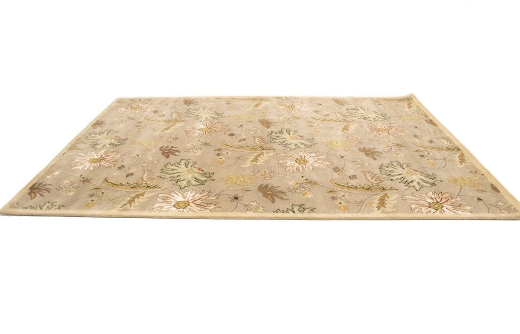 Khaki/Tan Floral Modern 8X11 Oriental Hand-Tufted Rug