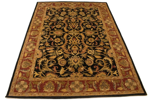 Black Floral Modern 8X11 Oriental Hand-Tufted Rug