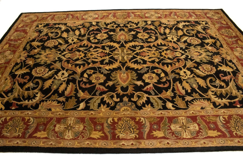 Black Floral Modern 8X11 Oriental Hand-Tufted Rug